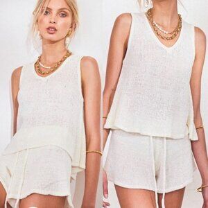 Lost In Lunar‎ Amy Knit Tank Top Loungewear Size Large White Cream Swing Shirt L
